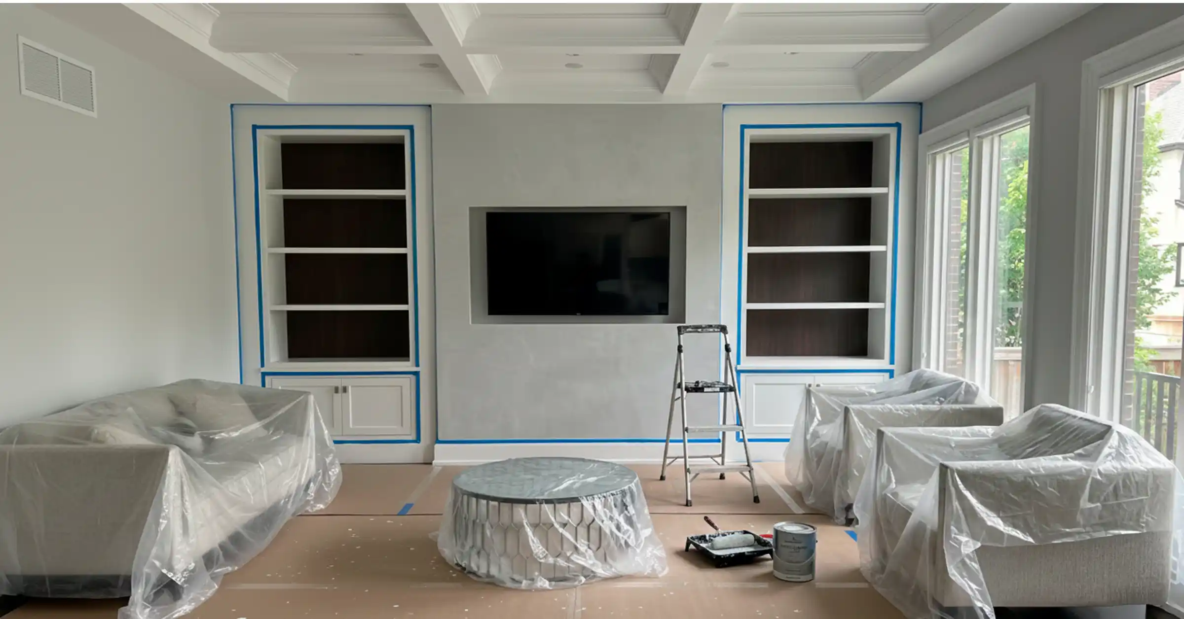 Bright, freshly painted living room with white walls and modern décor.